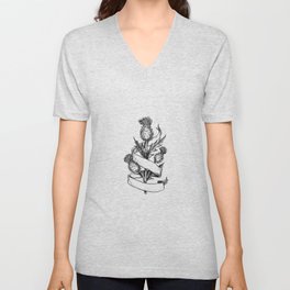 Scottish Thistle With Ribbon Sketch V Neck T Shirt