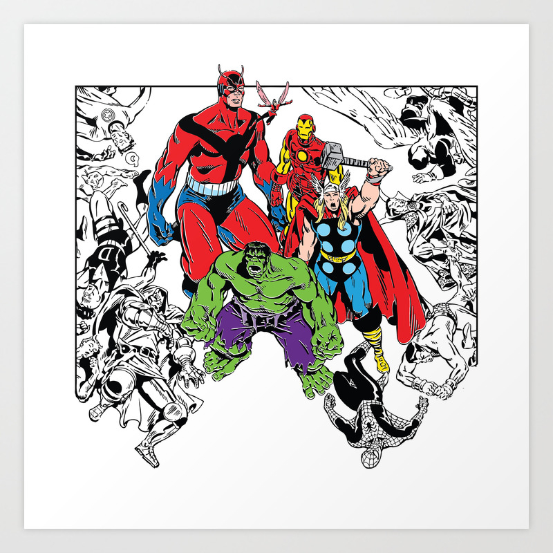 avenged iron man thor hulk and gang art print by hoboxia society6