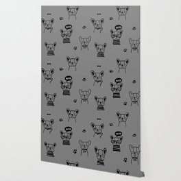 Grey and Black Hand Drawn Dog Puppy Pattern Wallpaper