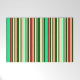 [ Thumbnail: Eye-catching Brown, Green, Beige, Dark Green & Light Salmon Colored Lined/Striped Pattern Welcome Mat ]