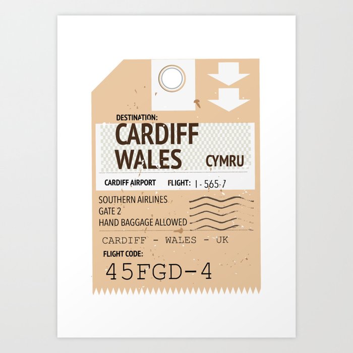 Cardiff Wales retro style plane ticket Art Print