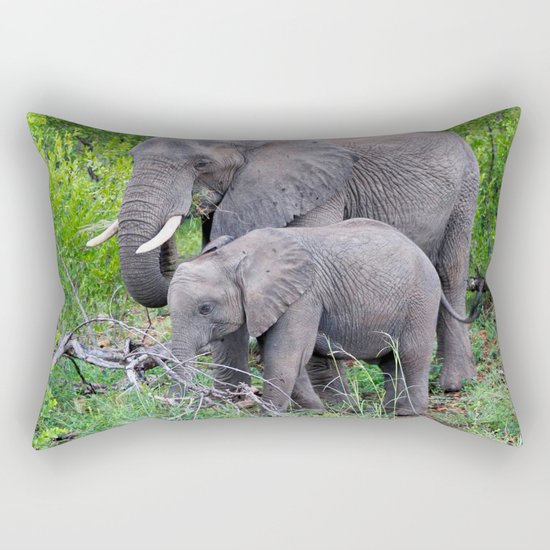 african elephant mother with baby Rectangular Pillow