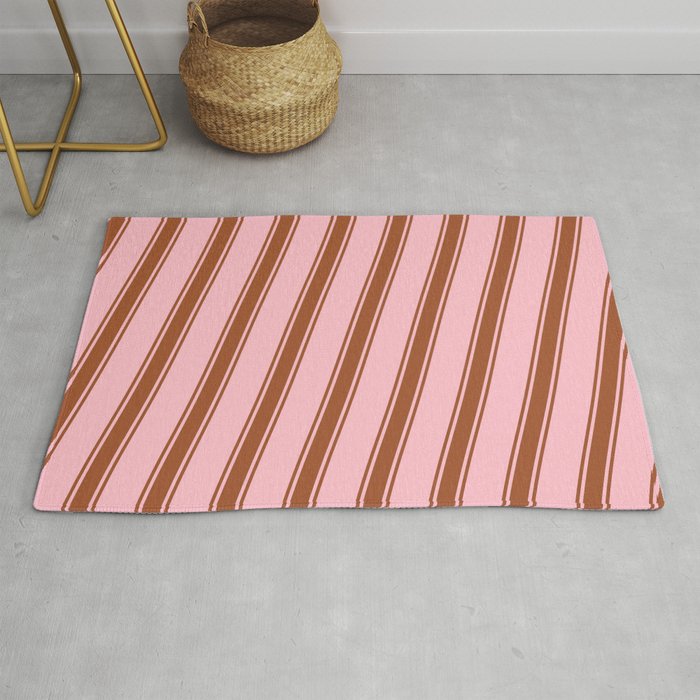 Pink and Sienna Colored Pattern of Stripes Rug