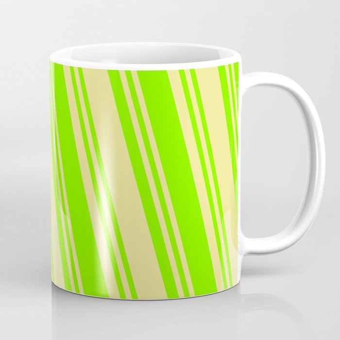 Tan & Green Colored Lines Pattern Coffee Mug