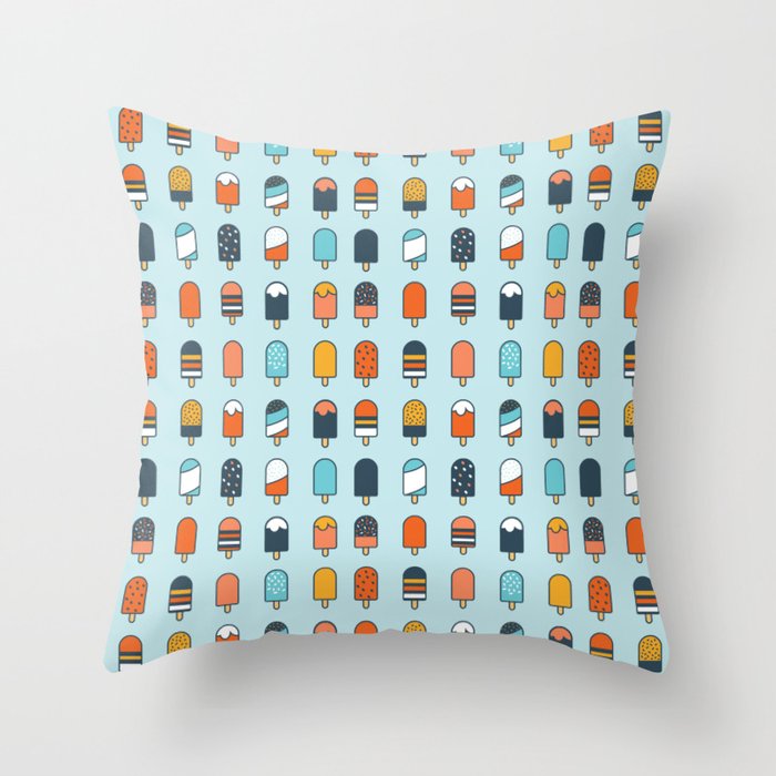 Popsicles blue background Throw Pillow