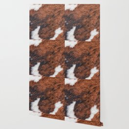 Brown and White Cow Skin Print Pattern Modern, Cowhide Faux Leather Wallpaper