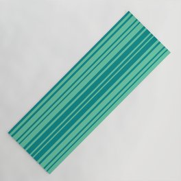 [ Thumbnail: Aquamarine and Dark Cyan Colored Stripes Pattern Yoga Mat ]