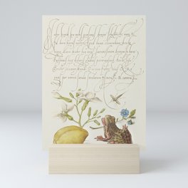 Lemon and frog vintage calligraphic art Mini Art Print