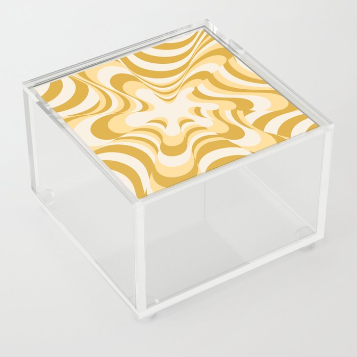 Abstract Groovy Retro Liquid Swirl Yellow Pattern Acrylic Box