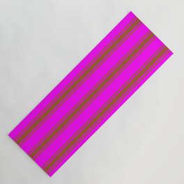 [ Thumbnail: Fuchsia and Sienna Colored Striped/Lined Pattern Yoga Mat ]