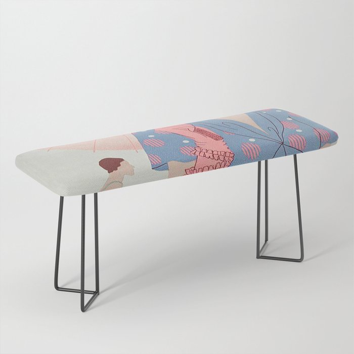 Vintage French  Style Fashion Drawning c. 1930s Bench