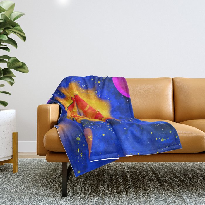 Sun and Planets Night Sky by Katie Stern Throw Blanket