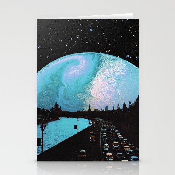Rush Hour - Space Collage, Retro Futurism, Sci-Fi Stationery Cards