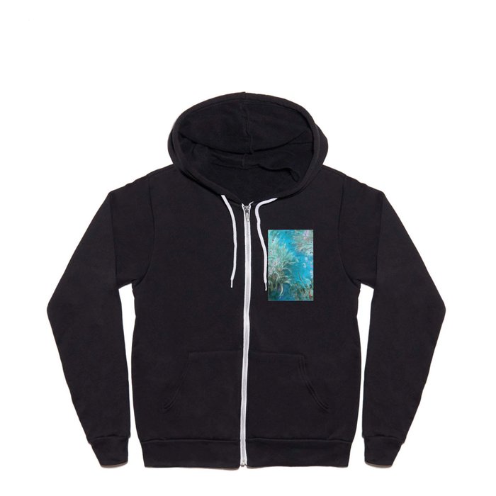 The Path through the Irises floral iris landscape painting by Claude Monet in alternate blue Full Zip Hoodie