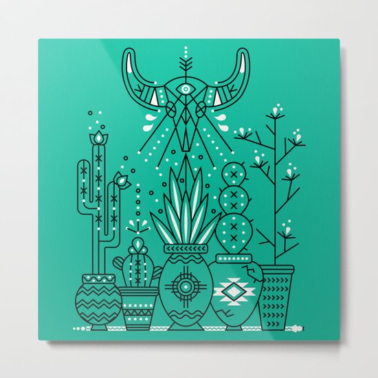 Santa Fe Garden – Turquoise & Black Metal Print