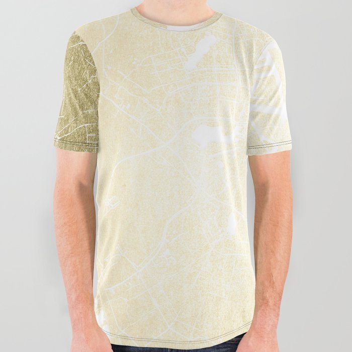 Amsterdam Gold on White Street Map All Over Graphic Tee