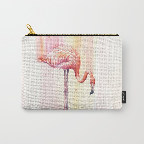 Pink Flamingo Watercolor Bird Animals Whimsical Animal Carry-All Pouch