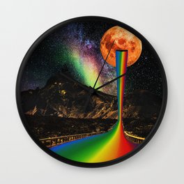 Moon Pride - Pride Month Surreal Rainbow - Digital Collage Artwork Wall Clock