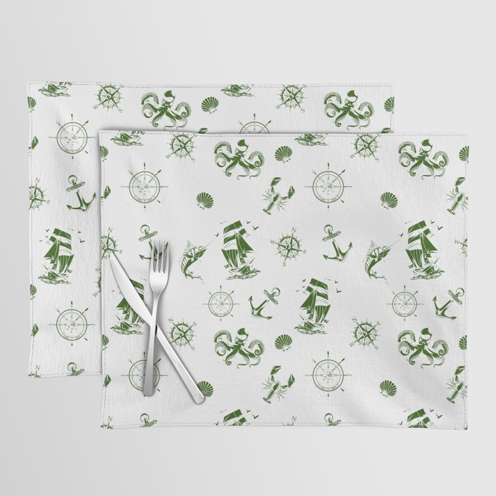 Green Silhouettes Of Vintage Nautical Pattern Placemat