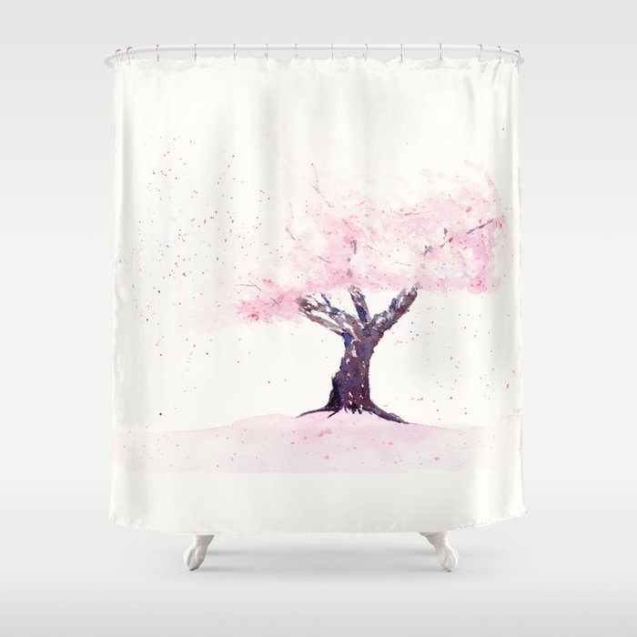 Spring in Pink , Cherry Blossm, Art Watercolor Painting by Suisai Genki  Shower Curtain