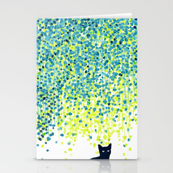 Cat in the garden under willow tree Stationery Cards
