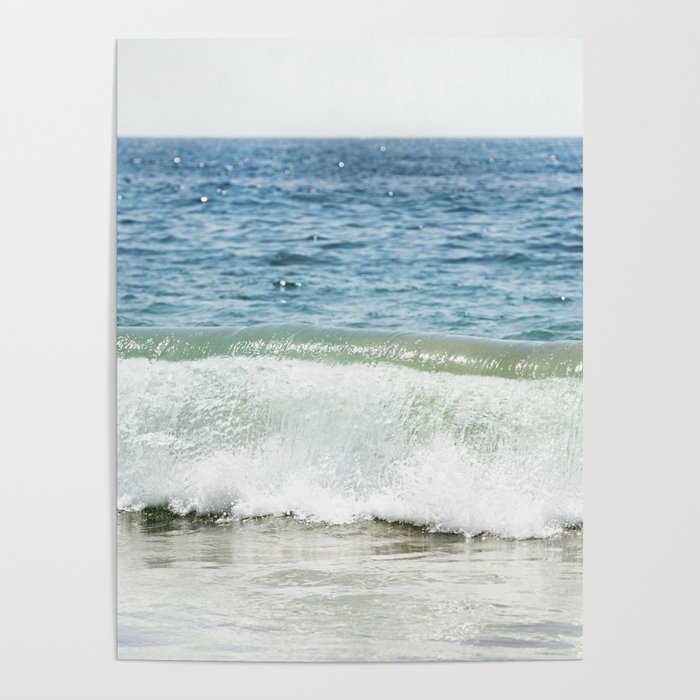 Blue Ocean Seascape, Sea Wave Photography, Pacific Coastal Landscape, Beach Seashore Poster