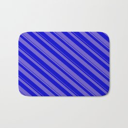 [ Thumbnail: Slate Blue and Blue Colored Stripes/Lines Pattern Bath Mat ]