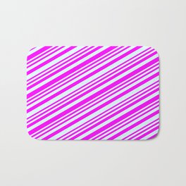 [ Thumbnail: Fuchsia & Light Cyan Colored Stripes/Lines Pattern Bath Mat ]