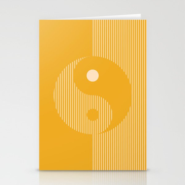 Geometric Lines Ying and Yang IV in Mustard Yellow Stationery Cards