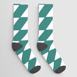 Turquoise Cross-Check Lines Pattern Socks