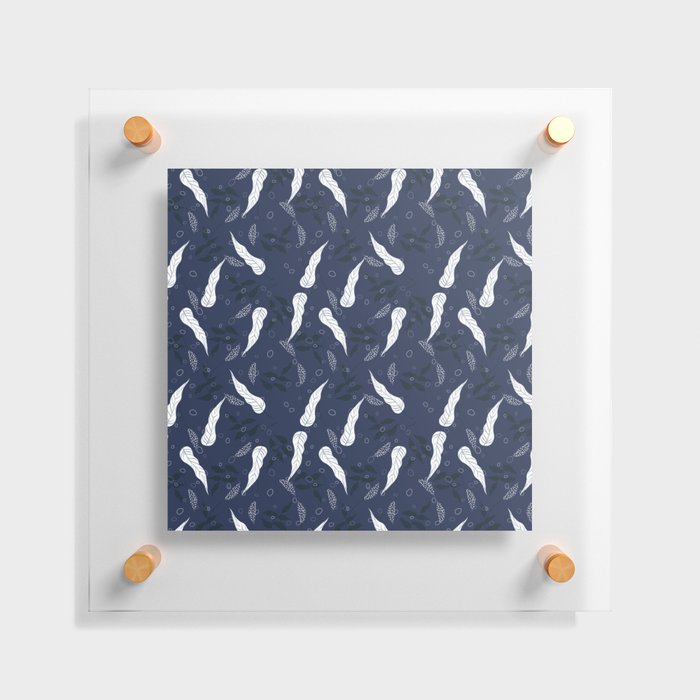 Leaf Pattern On Navy Blue Background Floating Acrylic Print
