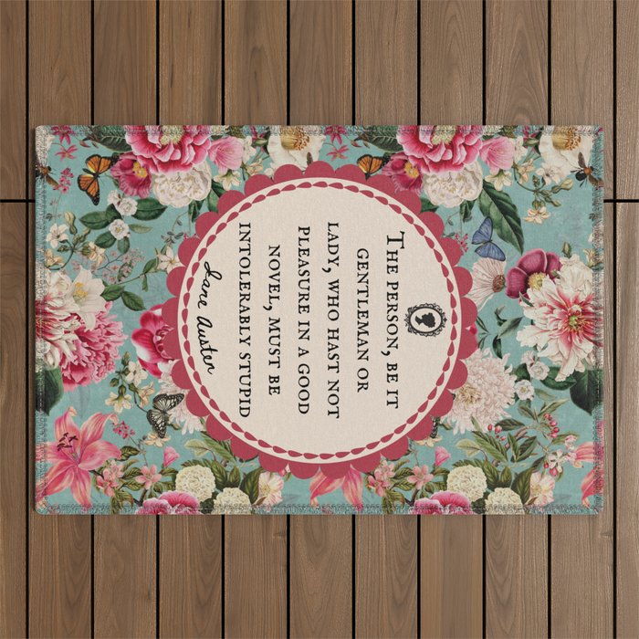The Person Be it Gentleman or Lady Jane Austen Library Book Quote Outdoor Rug