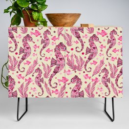 Watercolor Seahorse Pattern - Pink and Cream Credenza