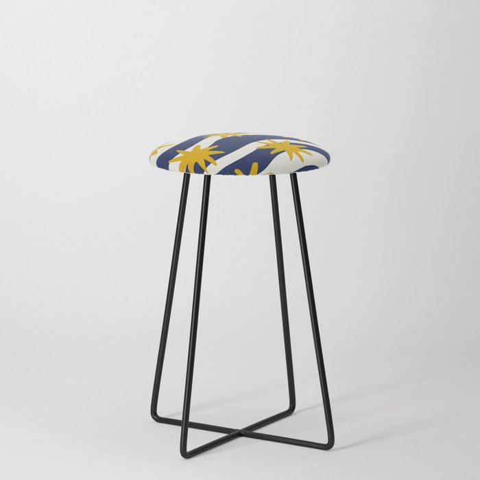Stars Yellow Blue Navy Abstract Pattern Counter Stool