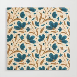 Cerulean blue and copper floral pattern Wood Wall Art