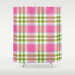 Pink Green Madras Plaid Shower Curtain