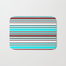 [ Thumbnail: Cyan, White, and Brown Colored Lines/Stripes Pattern Bath Mat ]