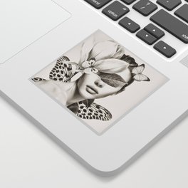 PORTRAIT /Woman with flower and butterflies Sticker