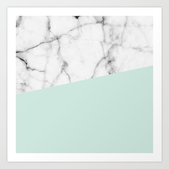 Real White marble Half pastel Mint Green Art Print by ...