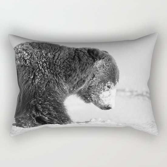 Alaskan Grizzly Bear in Snow, B & W - I Rectangular Pillow