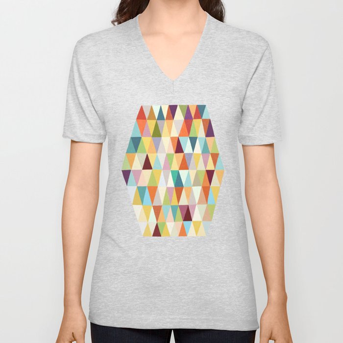 cheerful irregular geometric multi-colored pattern V Neck T Shirt