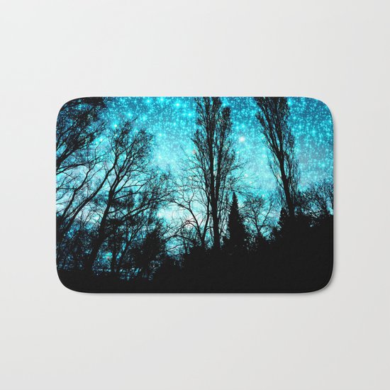 black trees teal space Bath Mat