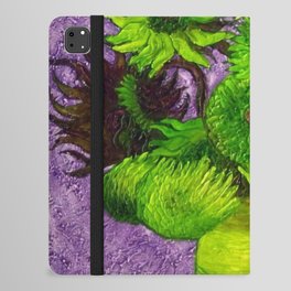 Vincent van Gogh Twelve green sunflowers in a vase still life with purple background portrait painting iPad Folio Case