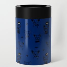 Blue and Black Hand Drawn Dog Puppy Pattern Can Cooler