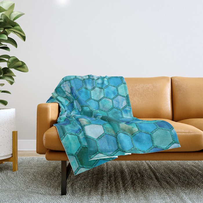 Blue aqua geometric hexagonal elegant & luxury pattern Throw Blanket