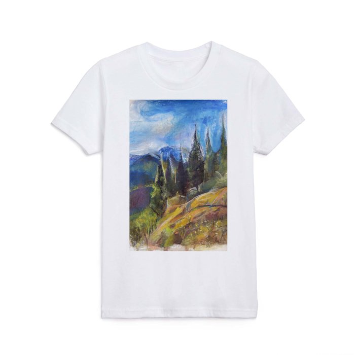 Pastel drawing of an Alpine Pine Forest Kids T Shirt