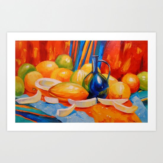 Still life with melon Art Print