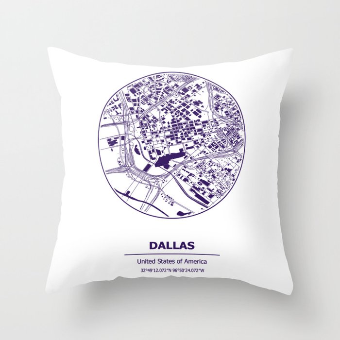 Dallas city map coordinates Throw Pillow
