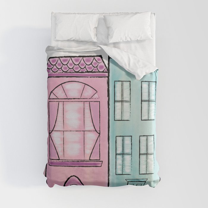 Pastel NYC apartments Duvet Cover