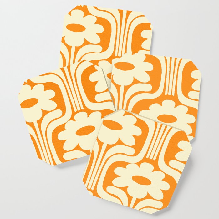 70s Orange Flower Pattern Coaster